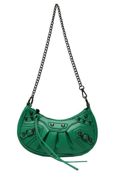 Green Ruched Silver Chain Shoulder Handbag - AMIClubwear