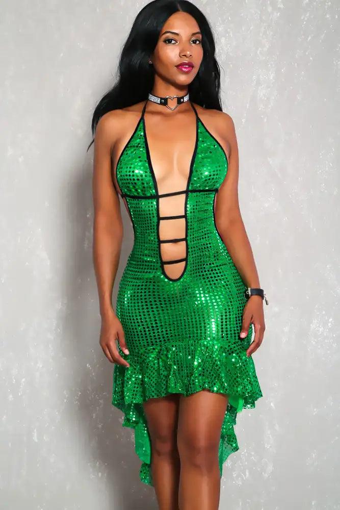 Green Sequin Confetti Detail Sexy Ivy Two Piece Costume - AMIClubwear