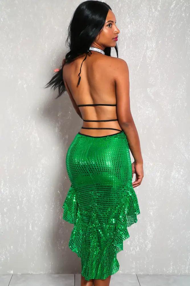 Green Sequin Confetti Detail Sexy Ivy Two Piece Costume - AMIClubwear