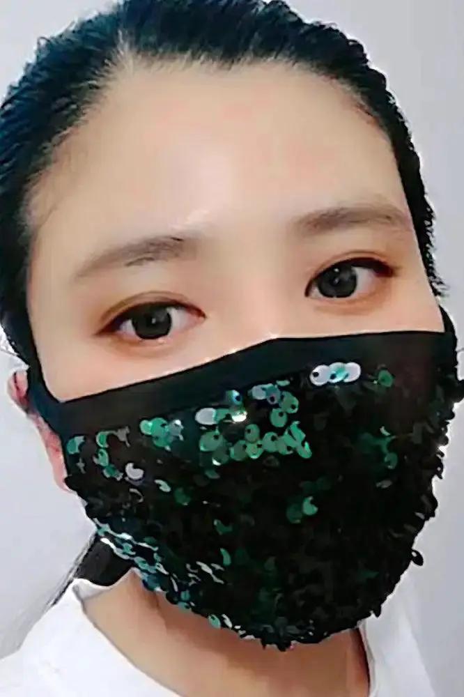 Green Sequins Reusable Washable Face Mask