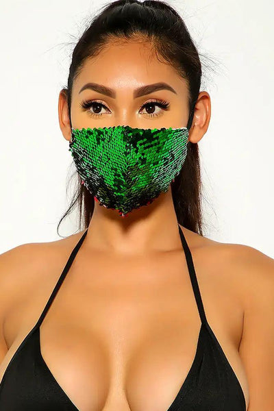 Green Sequins Reusable Washable Mask - AMIClubwear
