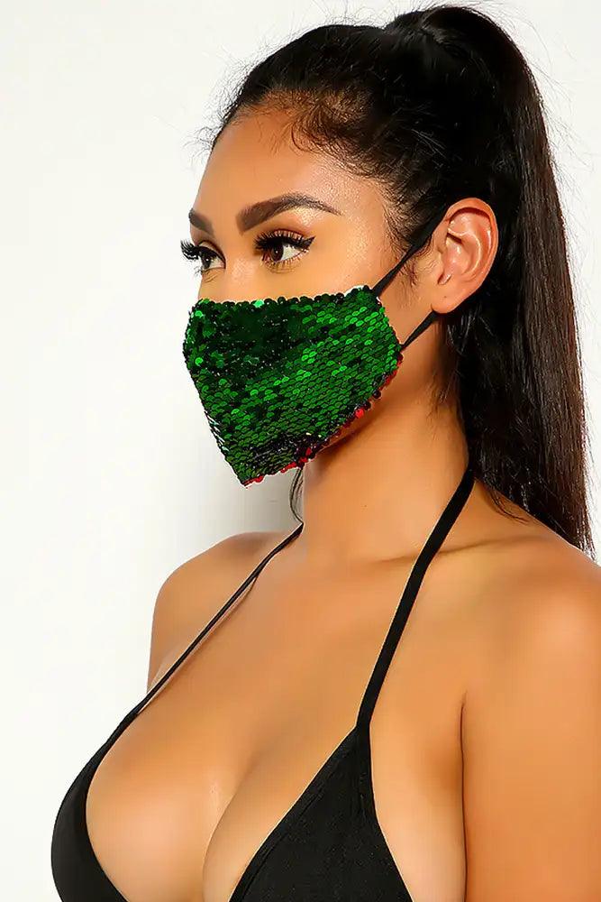 Green Sequins Reusable Washable Mask - AMIClubwear