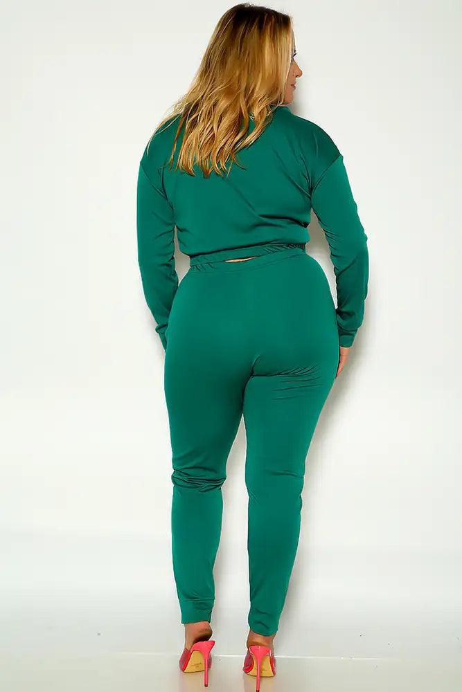 Green Sexy Long Sleeve Lounge Wear Cozy Plus Size Two Piece Outfit - AMIClubwear