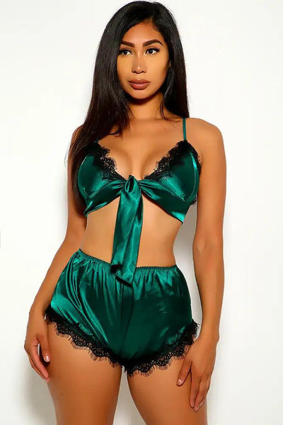 Green Sleeveless Two Piece Lingerie Set - AMIClubwear