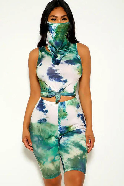 Green Sleeveless Two Tone Three Piece Outfit - AMIClubwear