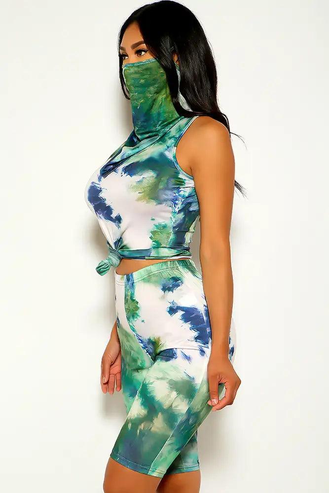 Green Sleeveless Two Tone Three Piece Outfit - AMIClubwear