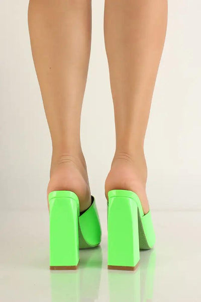 Green Slip On Patent leather Chunky Heels - AMIClubwear