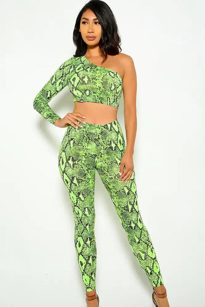 Green Snake Print Two Piece Outfit - AMIClubwear