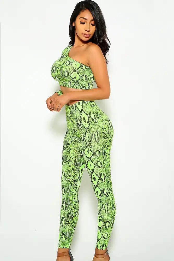 Green Snake Print Two Piece Outfit - AMIClubwear