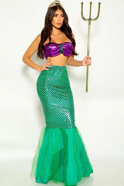 Green Strapless Sexy Mermaid Two Piece Costume - AMIClubwear