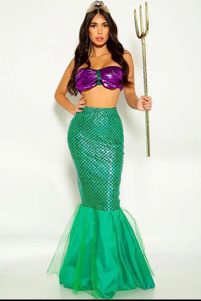 Green Strapless Sexy Mermaid Two Piece Costume - AMIClubwear