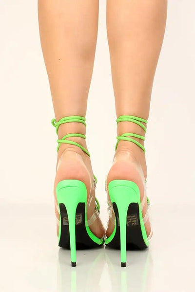 Green Strappy Lace Up High Heels - AMIClubwear