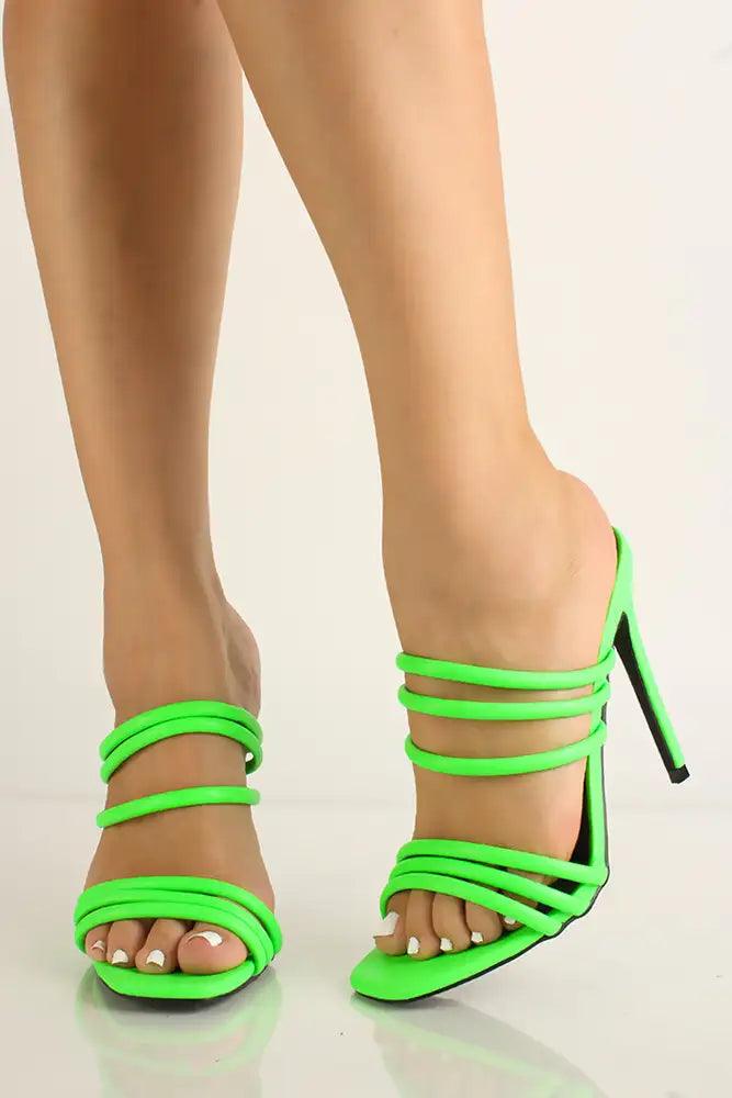 Green Strappy Slip On High Heels - AMIClubwear