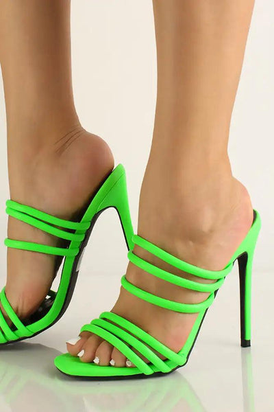 Green Strappy Slip On High Heels - AMIClubwear