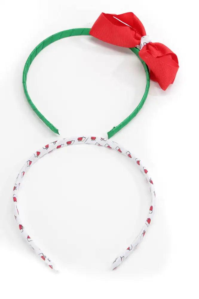 Green White Santa Hat Bow Accent Headband Set - AMIClubwear