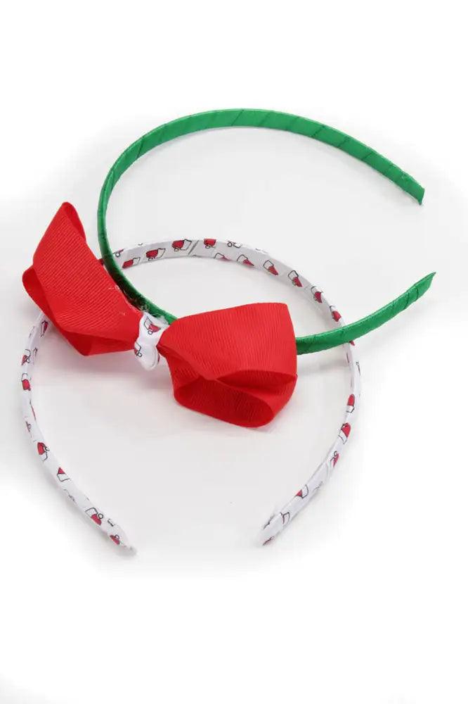 Green White Santa Hat Bow Accent Headband Set - AMIClubwear