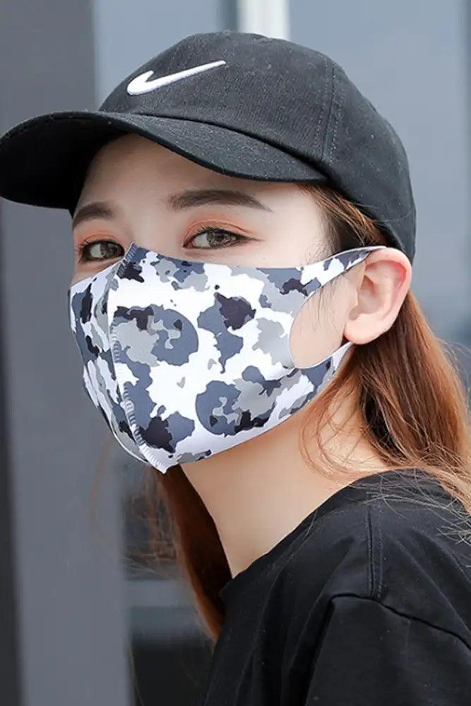 Grey Camouflage Print Reusable Face Mask - AMIClubwear