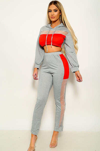 Grey Crop Drawstring Hoodie & Jogger Pants 2 Pc Set - AMIClubwear