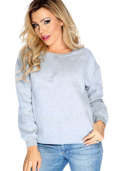 Grey Embroider Detailing Side Pockets Sweater - AMIClubwear