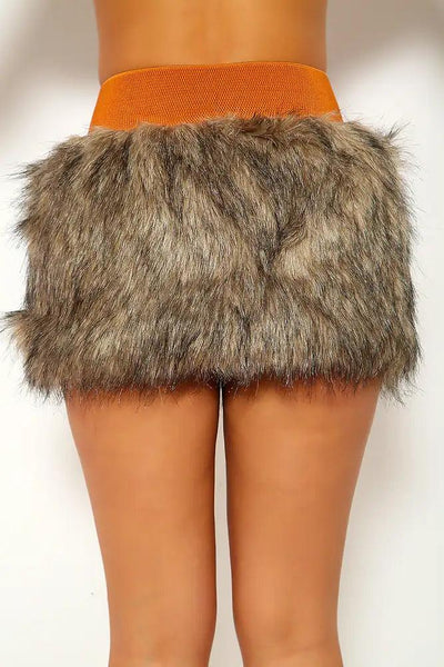 Grey Faux Fur Belted Skirt - AMIClubwear