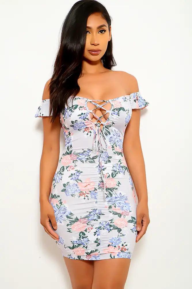 Grey Floral Print Party Dress - AMIClubwear