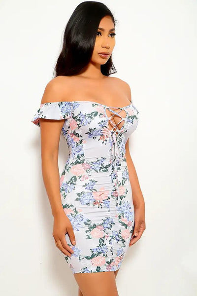 Grey Floral Print Party Dress - AMIClubwear