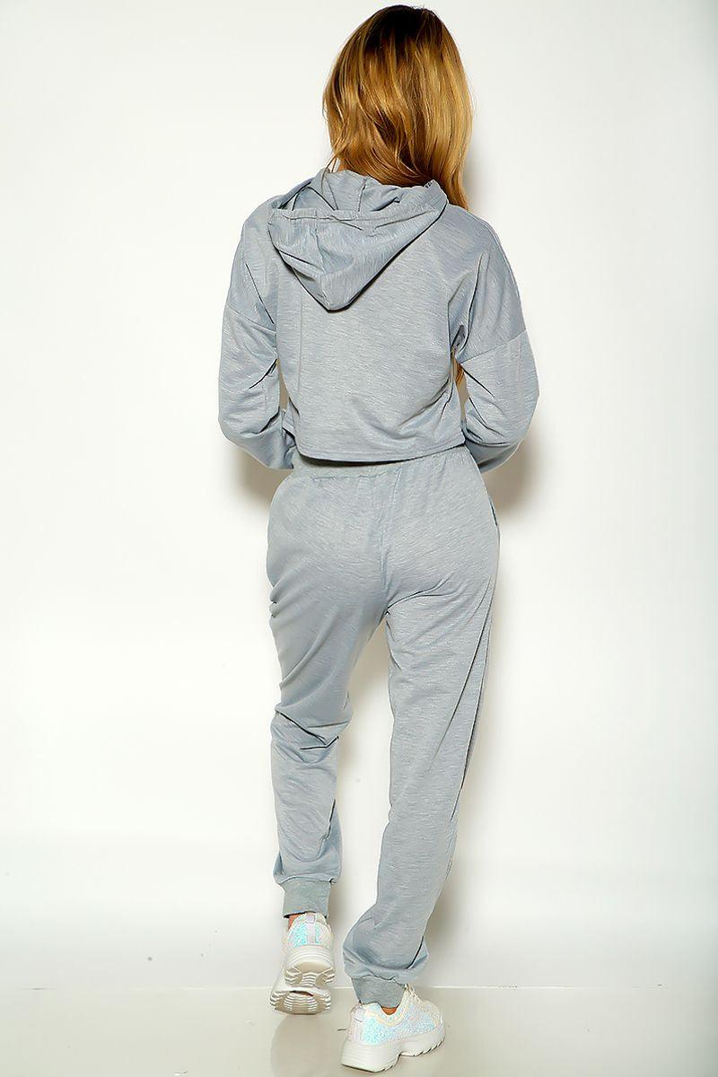 Grey Long Sleeve Cozy Hooded Two Piece Lounge Wear - AMIClubwear