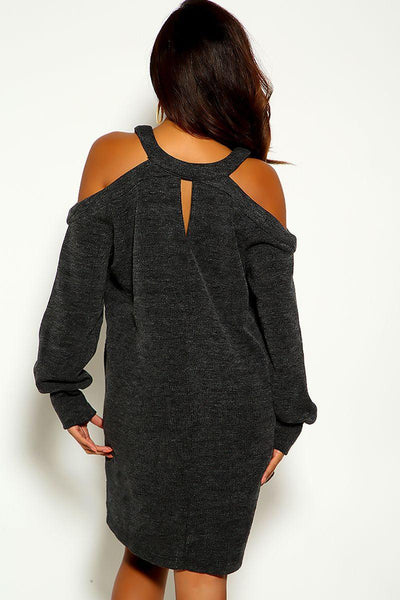 Grey Long Sleeve Criss Cross Detail Sweater Party Dress - AMIClubwear