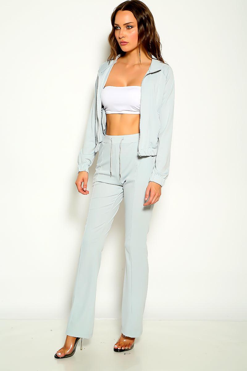 Grey Long Sleeve Flared Leg Two Piece Outfit - AMIClubwear