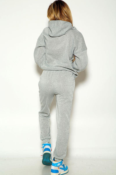 Grey Long Sleeve Hooded Cozy Lounge Wear Two Piece Outfit - AMIClubwear