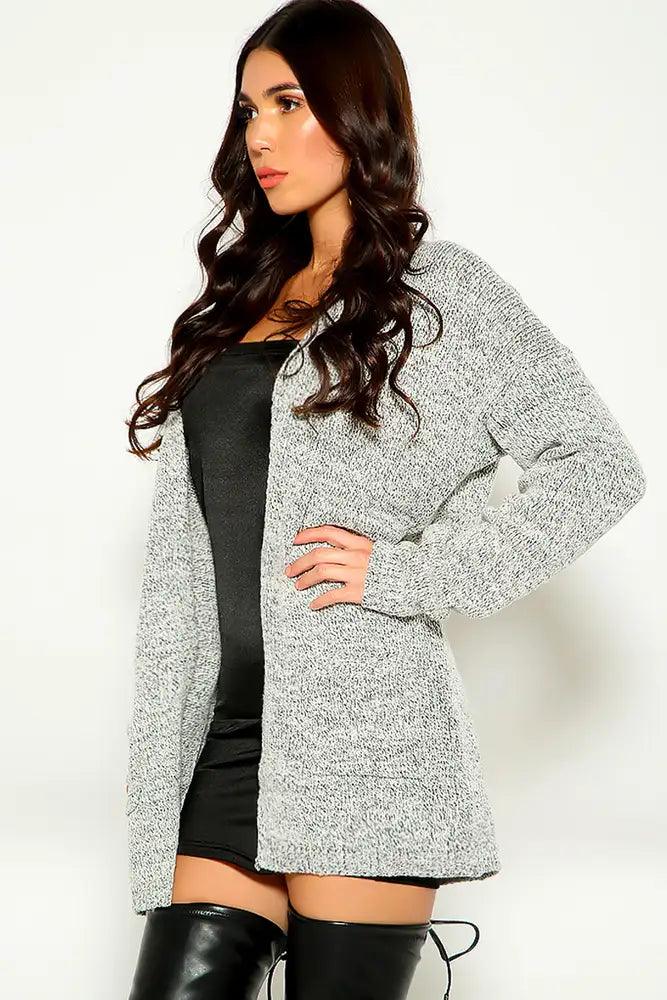 Grey Long Sleeve Knitted Cardigan - AMIClubwear