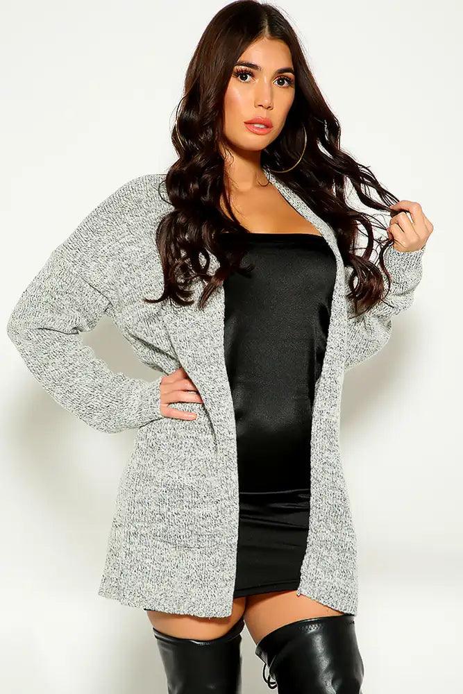 Grey Long Sleeve Knitted Cardigan - AMIClubwear