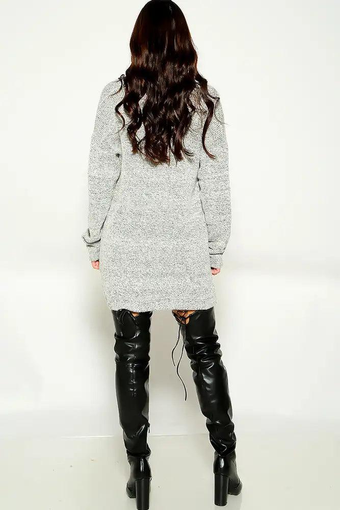 Grey Long Sleeve Knitted Cardigan - AMIClubwear