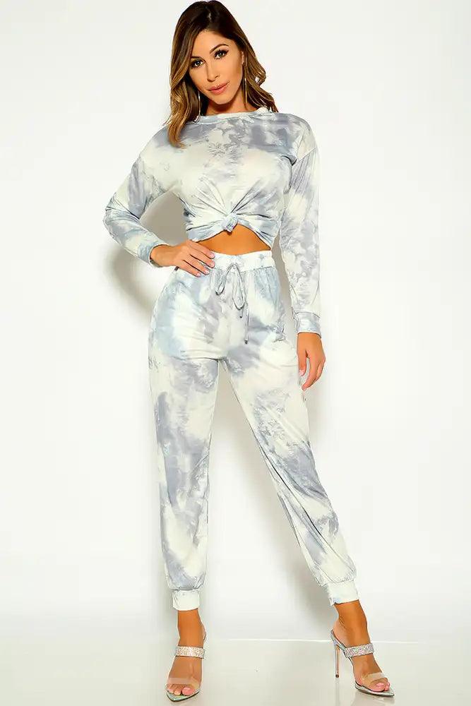 Grey Long Sleeve Tie Dye Two Piece Outfit - AMIClubwear