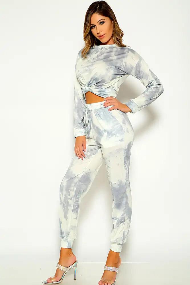 Grey Long Sleeve Tie Dye Two Piece Outfit - AMIClubwear