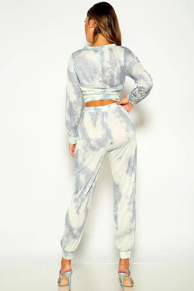 Grey Long Sleeve Tie Dye Two Piece Outfit - AMIClubwear