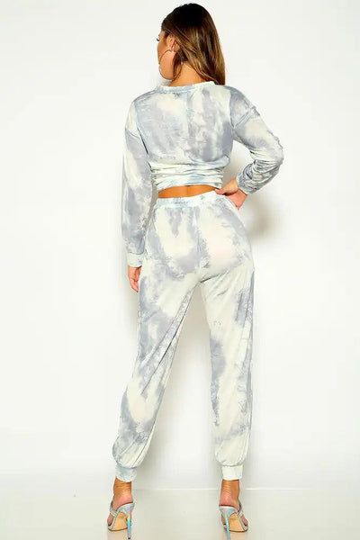 Grey Long Sleeve Tie Dye Two Piece Outfit - AMIClubwear