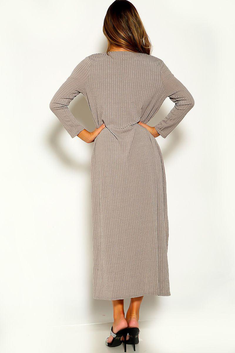 Grey Long Sleeve Two Piece Dress Cardigan Set - AMIClubwear