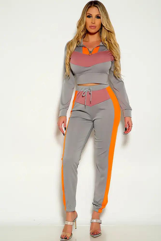 Grey Long Sleeve Two Tone 2 Piece Lounge Wear Outfit - AMIClubwear