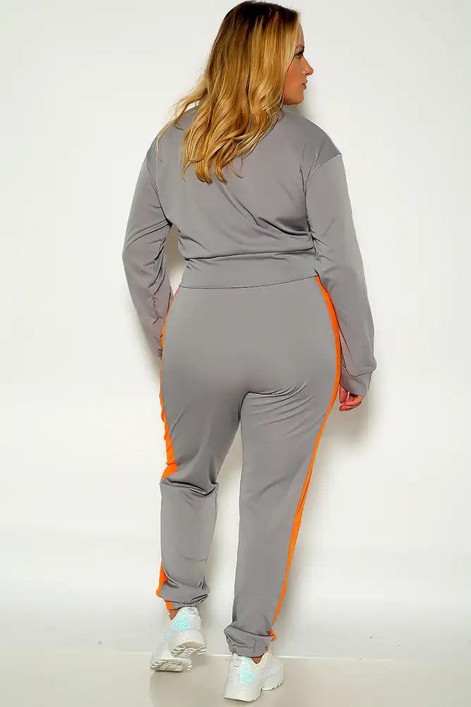 Grey Long Sleeve Two Tone 2 Piece Plus Size Lounge Wear Outfit - AMIClubwear