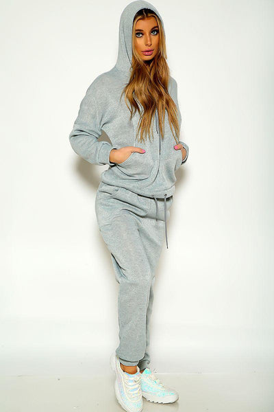 Grey Long Sleeve Warm Two Piece Lounge Wear Outfit - AMIClubwear