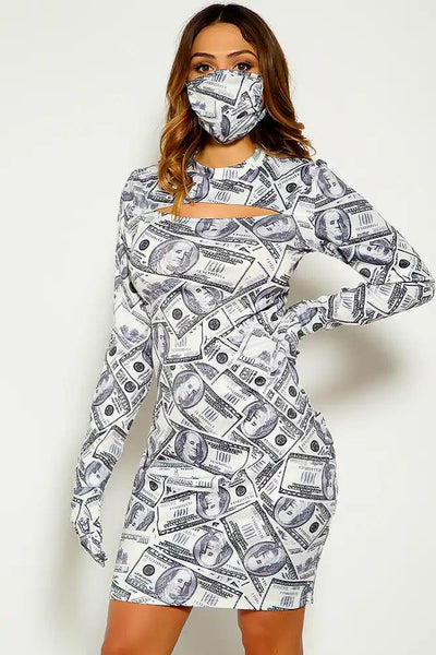 Grey Money Print 3 Piece Dress - AMIClubwear