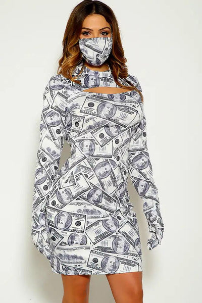 Grey Money Print 3 Piece Dress - AMIClubwear