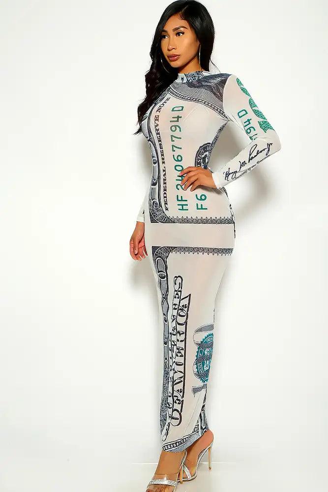 Grey Money Print Mesh Maxi Dress - AMIClubwear