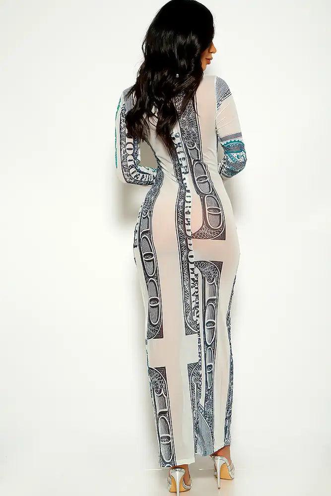 Grey Money Print Mesh Maxi Dress - AMIClubwear