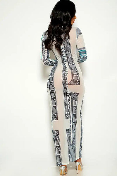 Grey Money Print Mesh Maxi Dress - AMIClubwear