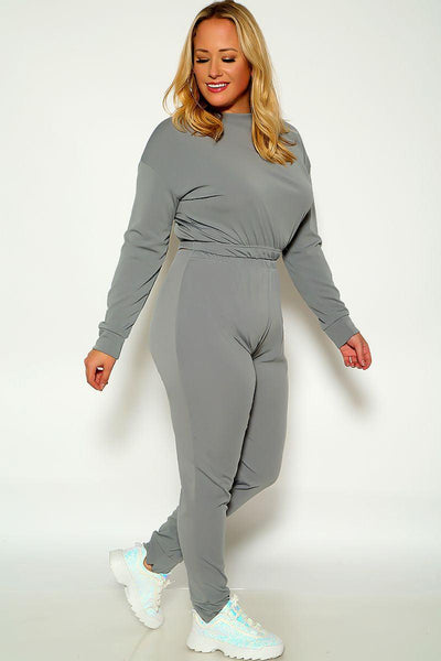 Grey Sexy Long Sleeve Lounge Wear Cozy Plus Size Two Piece Outfit - AMIClubwear