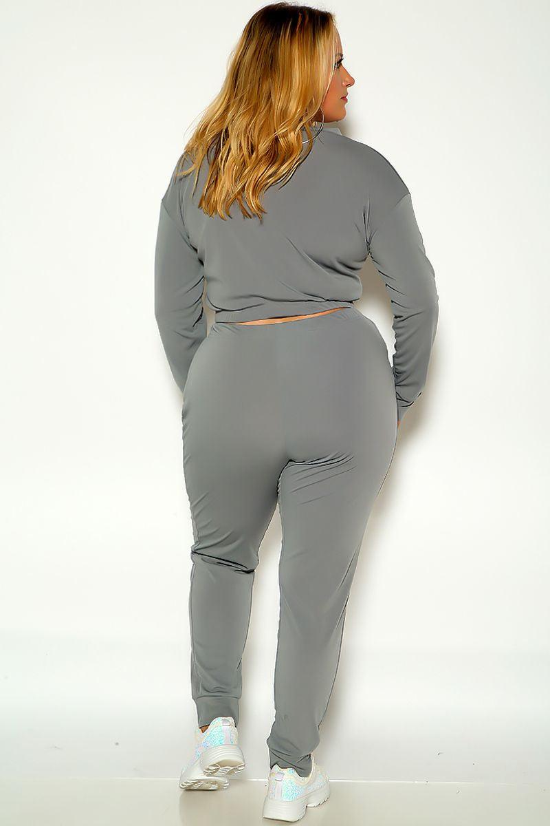 Grey Sexy Long Sleeve Lounge Wear Cozy Plus Size Two Piece Outfit - AMIClubwear