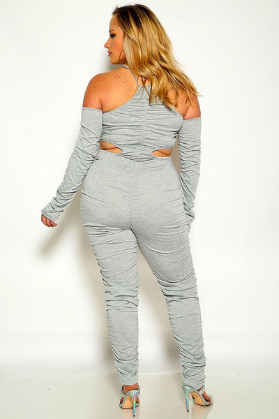 Grey Sleeve Cut-Out Reversable Zipper Jumpsuit Outfit - AMIClubwear