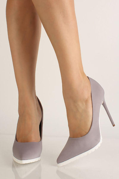 Grey Slip On Pointed Toe High Heels - AMIClubwear